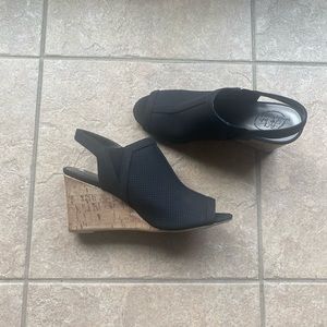 Black wedge sandal.
